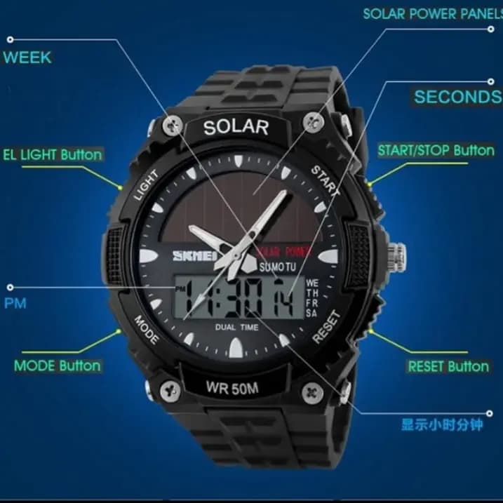 SKMEI STRAP ORIGINAL DUAL TIME WATCH 
SOLAR MODEL